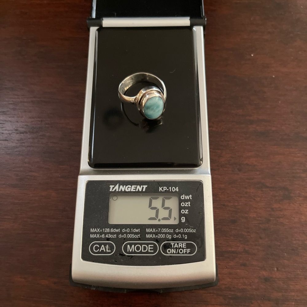 Natural Larimar Solid Sterling Silver Size 7 Ring - image 5
